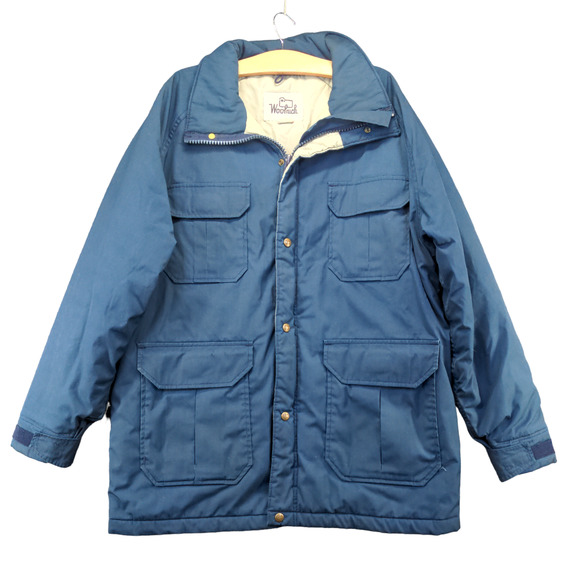 Woolrich Men's Parka Jacket Blue Large Zip Front Long Sleeve Pockets Vintage USA - Picture 1 of 14